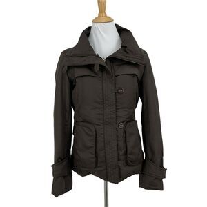 Kenneth Lynn Light Puffer Jacket Size S Espresso Stand Collar Pockets Belted